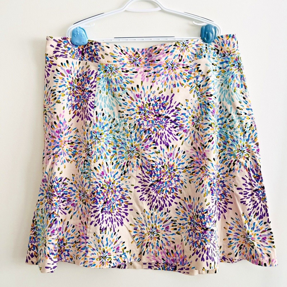 LANE BRYANT Plus Size 22 Cream Purple Blue Starburst Knee Length Side Zip Skirt